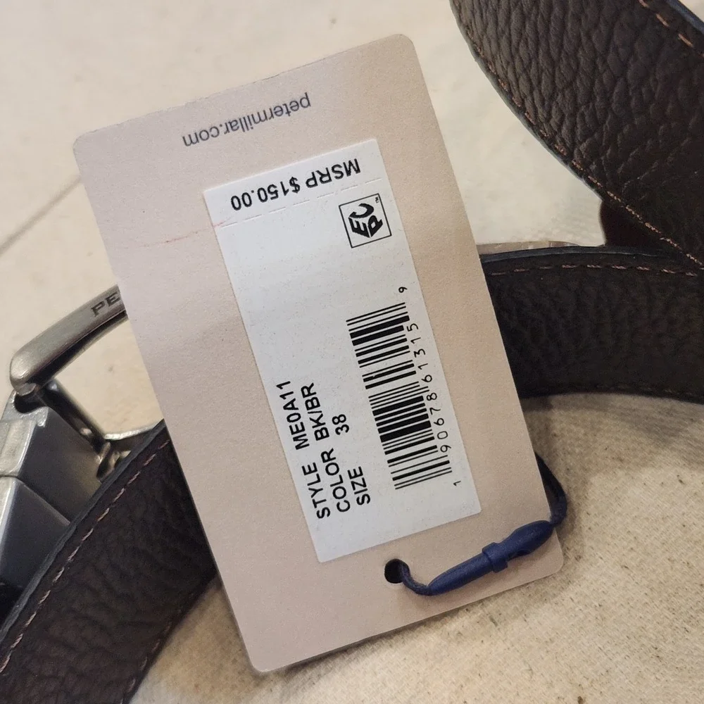 New Peter Millar Reversible Leather Belt Men's 38 Black Brown Pebbled ME0A11